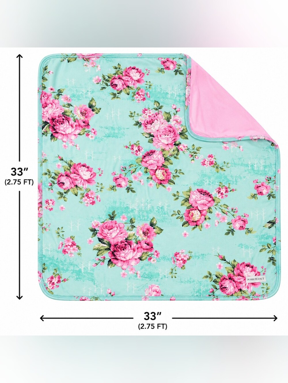OG POSH PEANUT PATOO Floral Mint & Pink Reversible Baby Blanket